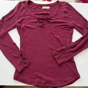 Hollister Maroon Ribbed Long Sleeve Top